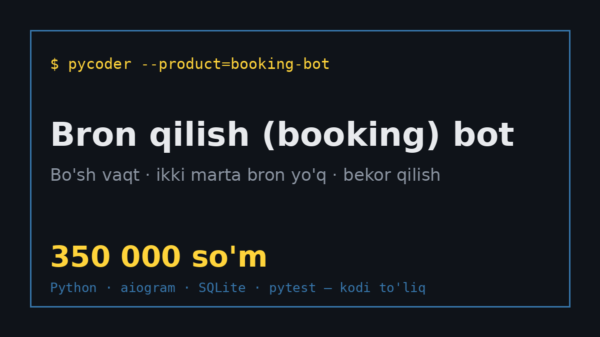 Bron qilish (booking) Telegram bot — salon, klinika, konsultatsiya