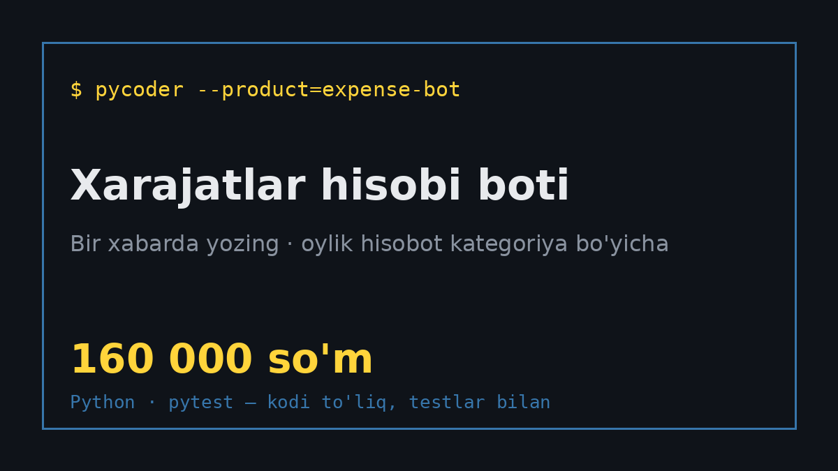 Xarajatlar hisobi Telegram boti — oylik hisobot bilan