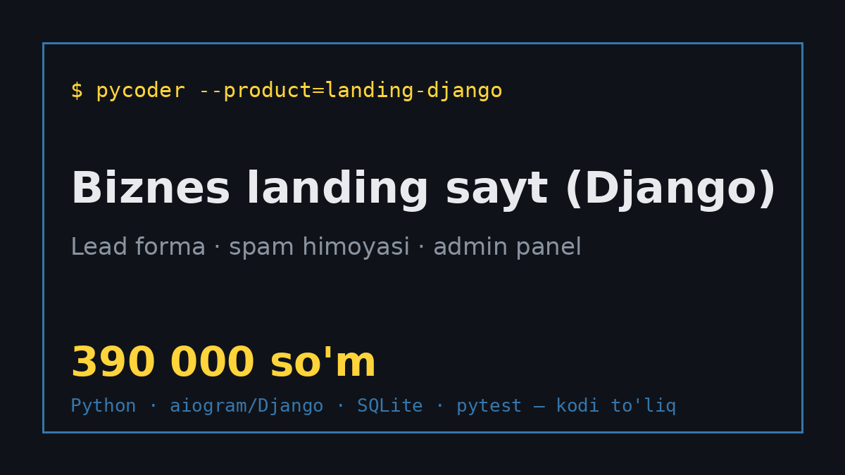 Biznes landing sayt — Django (lead forma, spam himoyasi, admin)